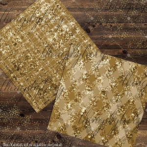 16 Antique Gold Glitter Plaid Tartan digital paper pack 12inch 300 dpi commercial use instant download Bonus 1 Glitter Paper, Check Plaid