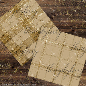 16 Antique Gold Glitter Plaid Tartan digital paper pack 12inch 300 dpi commercial use instant download Bonus 1 Glitter Paper, Check Plaid