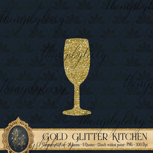 Gold Glitter Kitchen Sets, Instant Download, Commercial Use, Glitter Graphic, Gold Graphic, Bake Quote, Cooking Quote, Kitchen Clipart