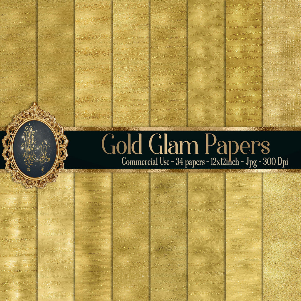 34 Glam Gold Papers 12 inch, 300 Dpi Planner Paper, Commercial Use, Scrapbook Paper, Gold Glitter, Luxury Gold Paper, Digital 24k Gold Paper