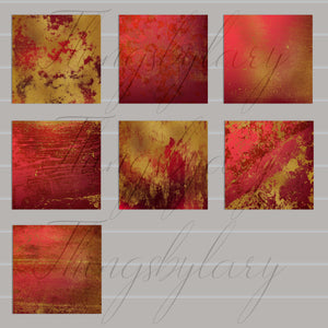 16 Distressed Red and Gold Digital Papers 12&quot; 300 Dpi Planner Paper Scrapbooking Ombre Digital Artistic Painted Antique Vintage Gold Grunge