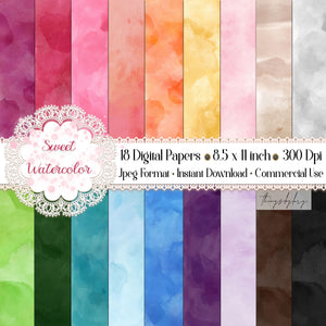 18 Sweet Ombre Watercolor Digital Images Card Invitation 8.5 x 11&quot; 300 Dpi Planner Paper Commercial Use Scrapbooking Bridal Shower Romantic
