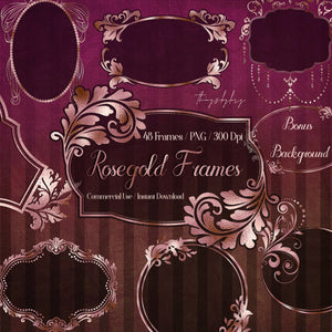 48 Luxury Rose Gold Label Frames 300 Dpi PNG Instant Download Commercial Use Vintage Antique Royal European Parisian Frame RoseGold Foil