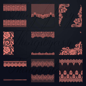 27 Coral Lace Overlays Borders Frames Images PNG Transparent 300 Dpi Instant Download Commercial Use Shabby Chic Wedding Romantic Lacy Net