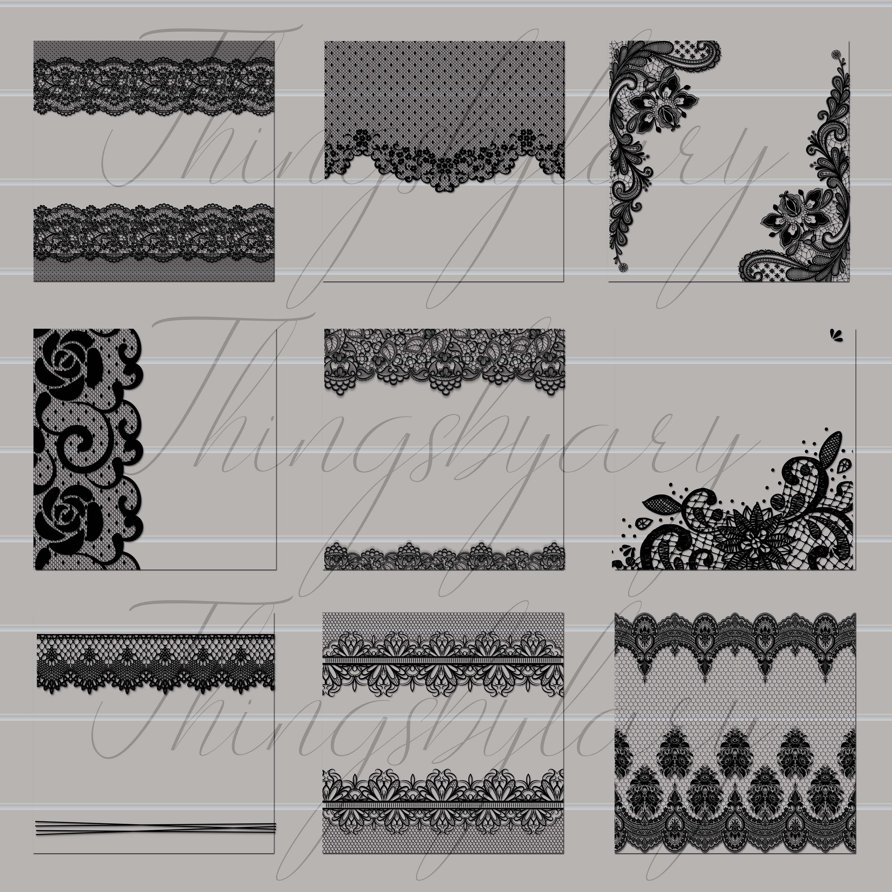 27 Black Lace Overlays Borders Frames Images PNG Transparent 300 Dpi Instant Download Commercial Use Shabby Chic Gothic Black Widow Lacy Net