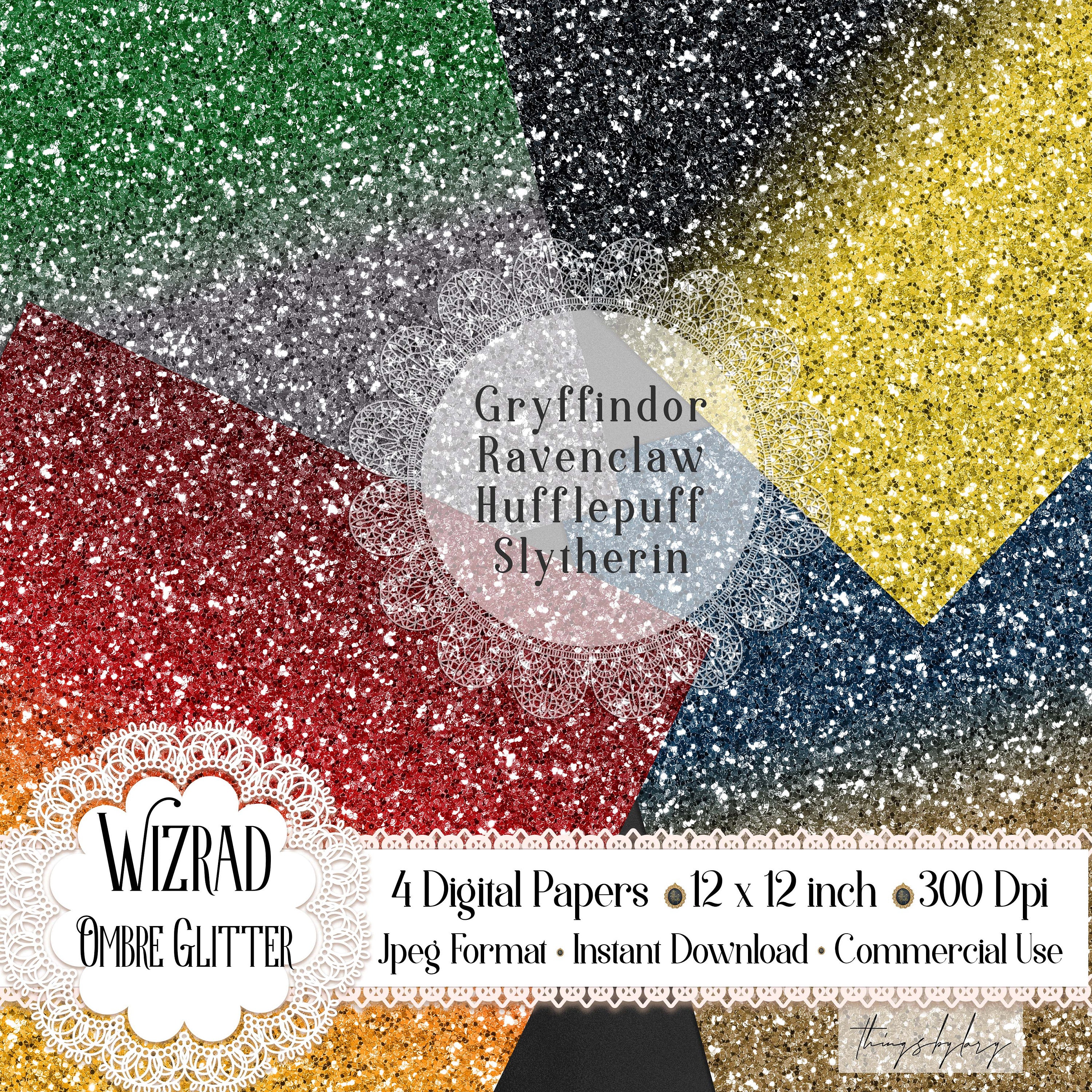 4 Wizard Gradient Ombre Glitter Digital Papers 12x12 inch 300 dpi commercial use instant download Gryffindor Ravenclaw Hufflepuff Slytherin