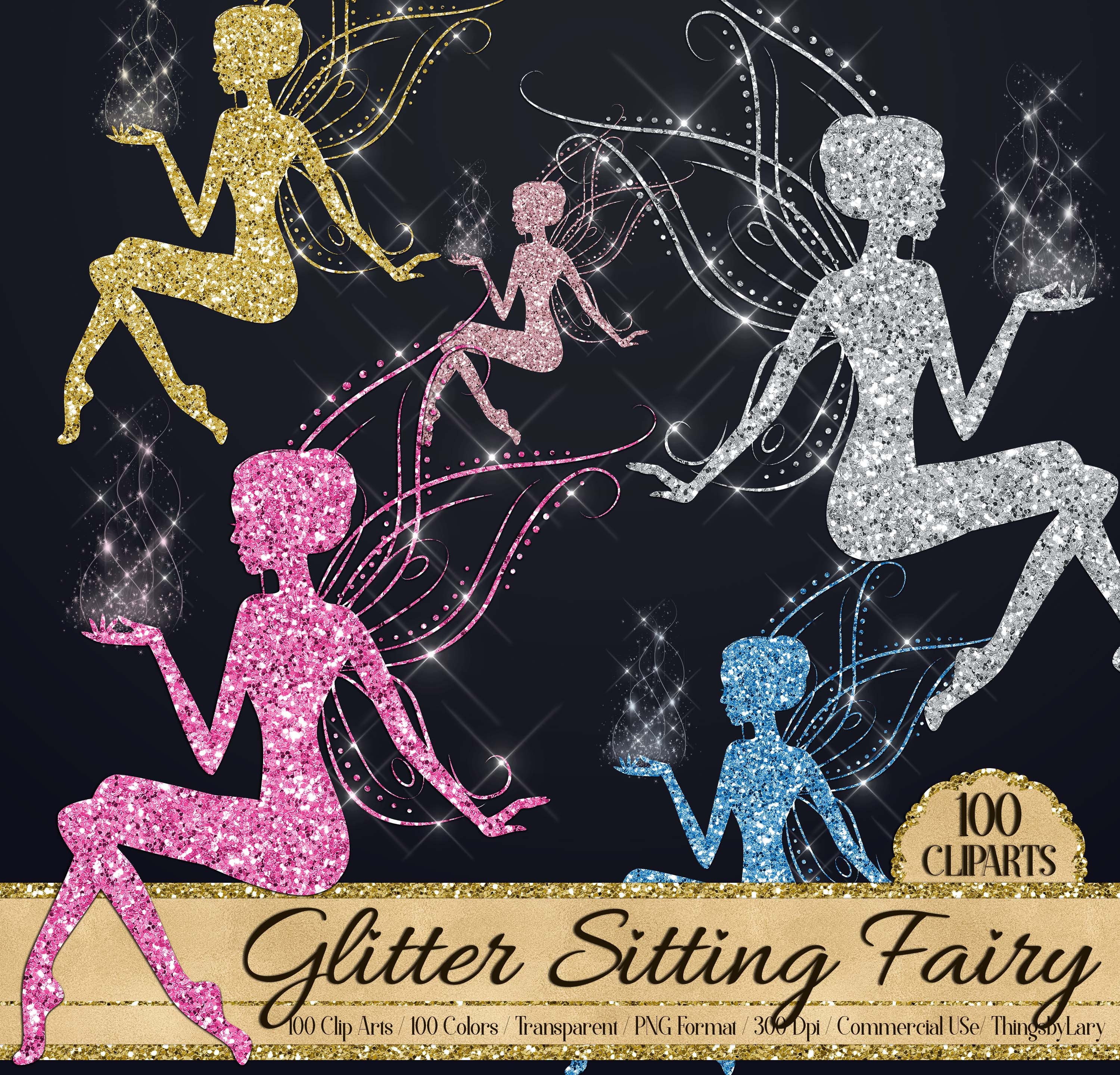 100 Glitter Sitting Fairy Clip arts 300 Dpi PNG Planner Clip arts Commercial Use Baby Shower Kid Birthday Party Fairy Tale Wing Elf Magical