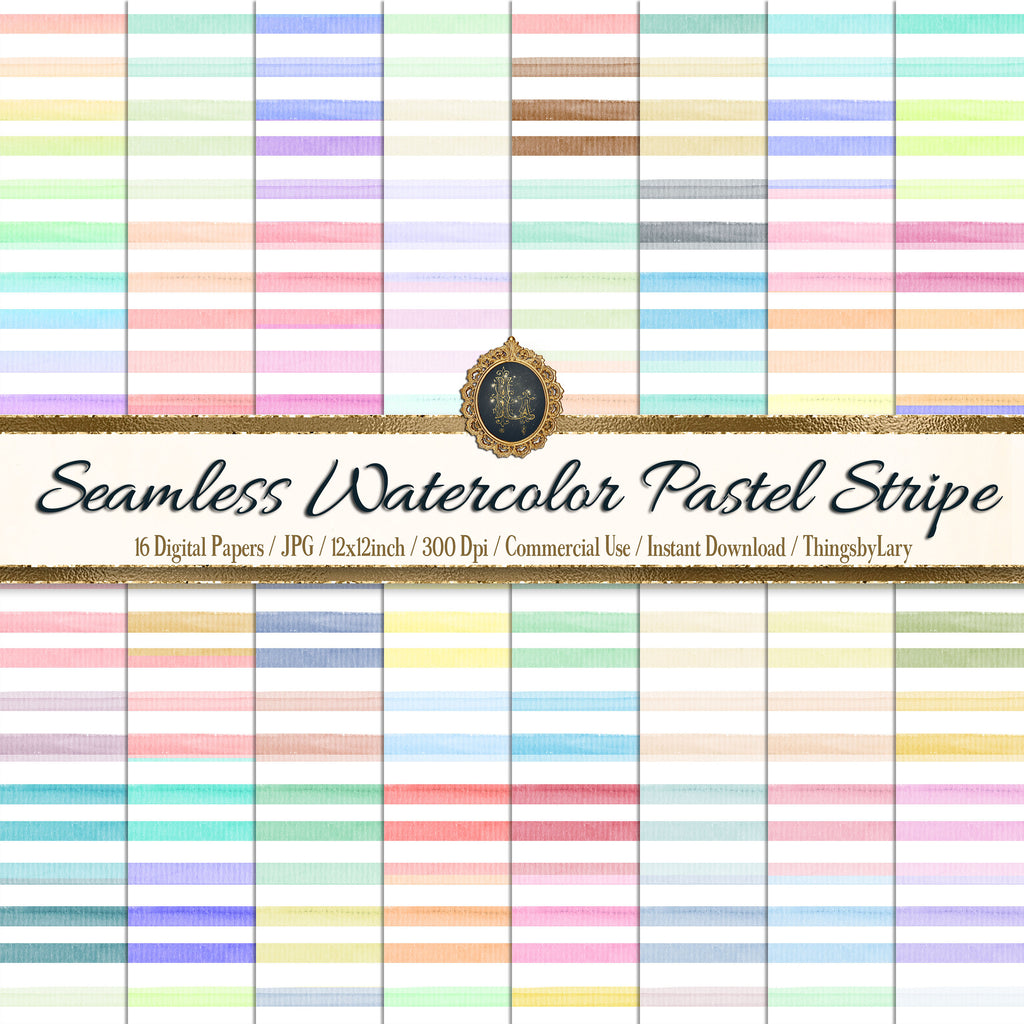 16 Seamless Watercolor Pastel Rainbow Ombre Stripes Digital Papers 12&quot; 300 dpi commercial use instant download Unicorn Mermaid Fairy Pastel