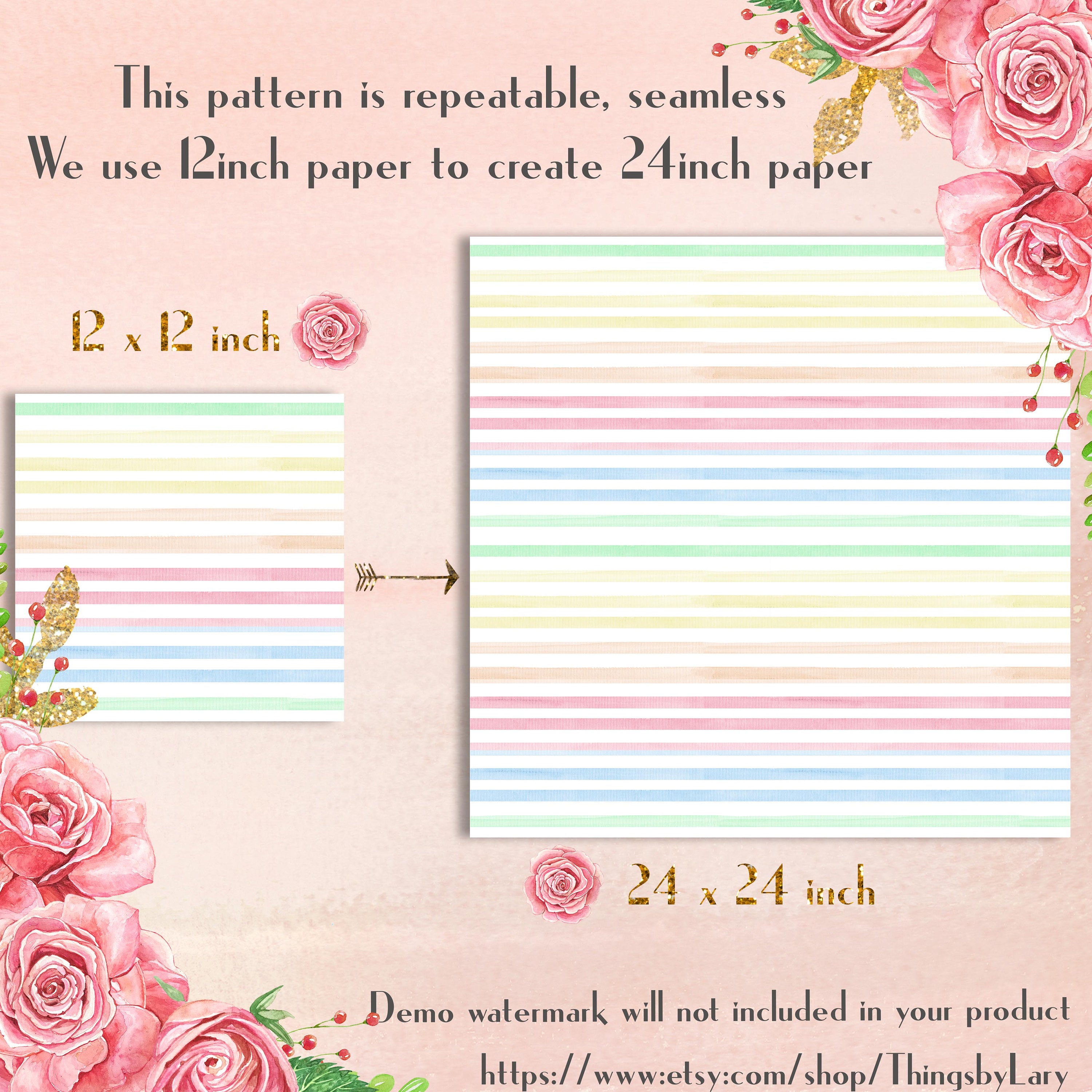 16 Seamless Watercolor Pastel Rainbow Ombre Stripes Digital Papers 12&quot; 300 dpi commercial use instant download Unicorn Mermaid Fairy Pastel