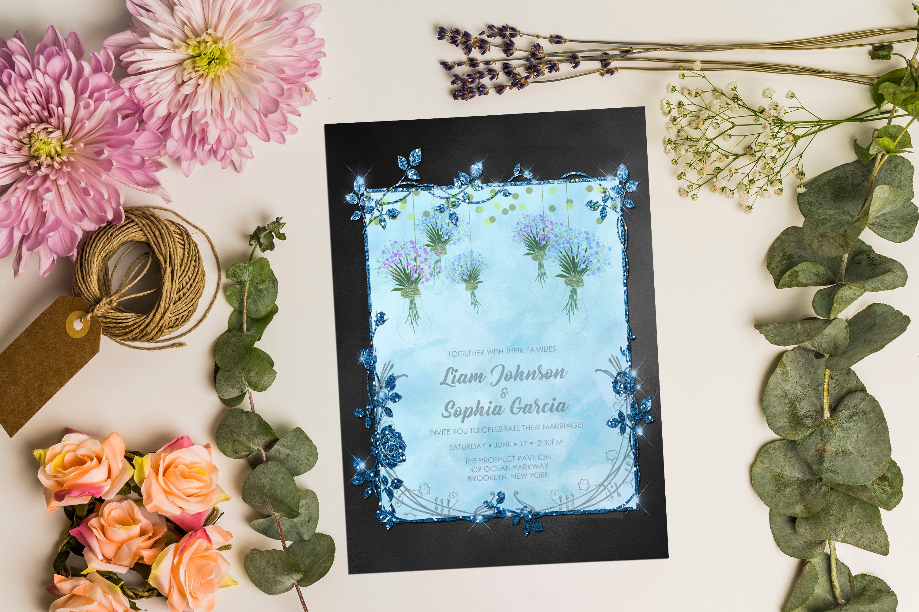 18 Glitter and Watercolor Leaf Branch Floral Frame Invitation 5x7&quot; 300 Dpi Planner Paper Commercial Use Watercolor and Glitter Announcement