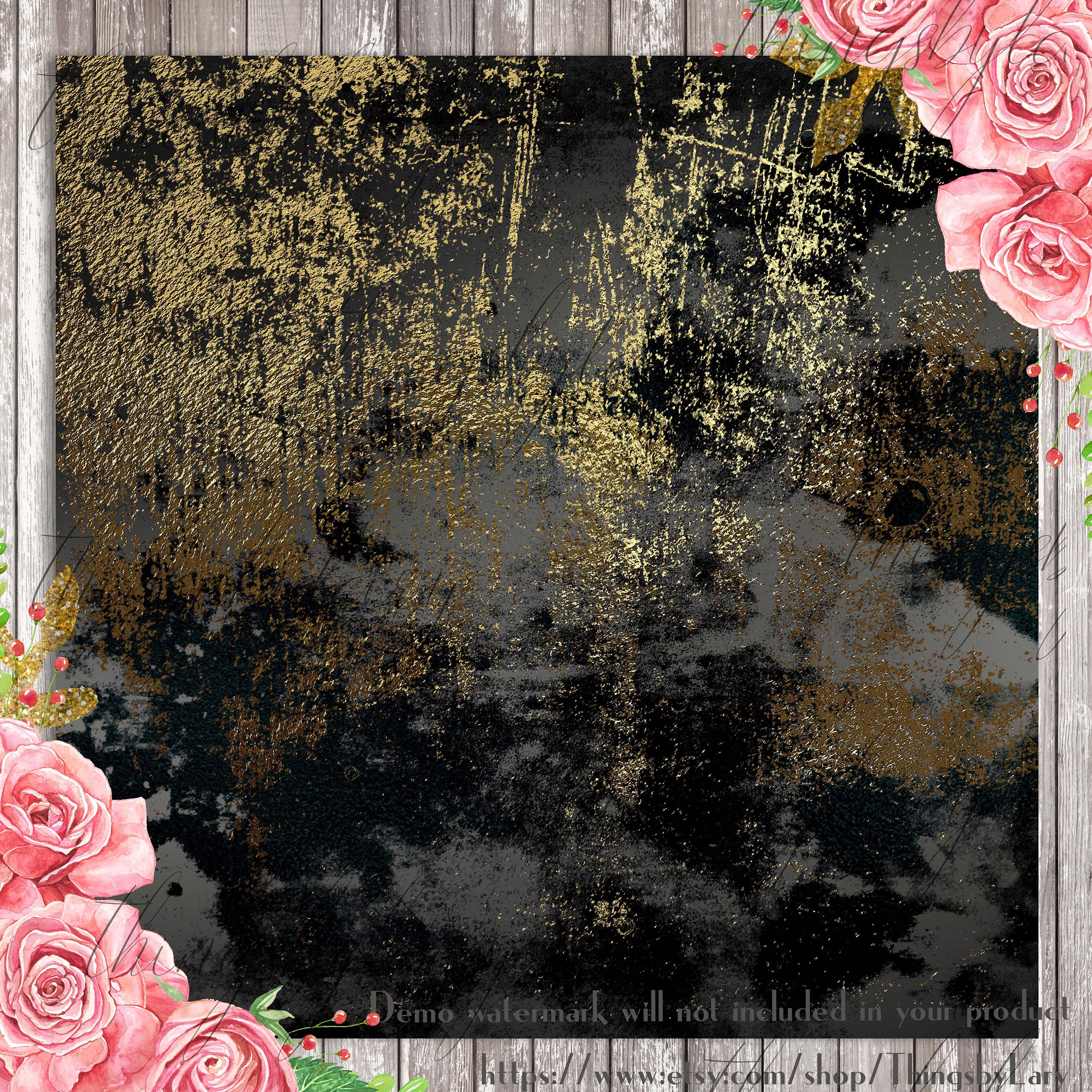 16 Distressed Metallic Gold Foil and Black Digital Papers 12&quot; 300 Dpi Planner Paper Scrapbook Digital Artistic Grunge Gold Paint Gold Marble