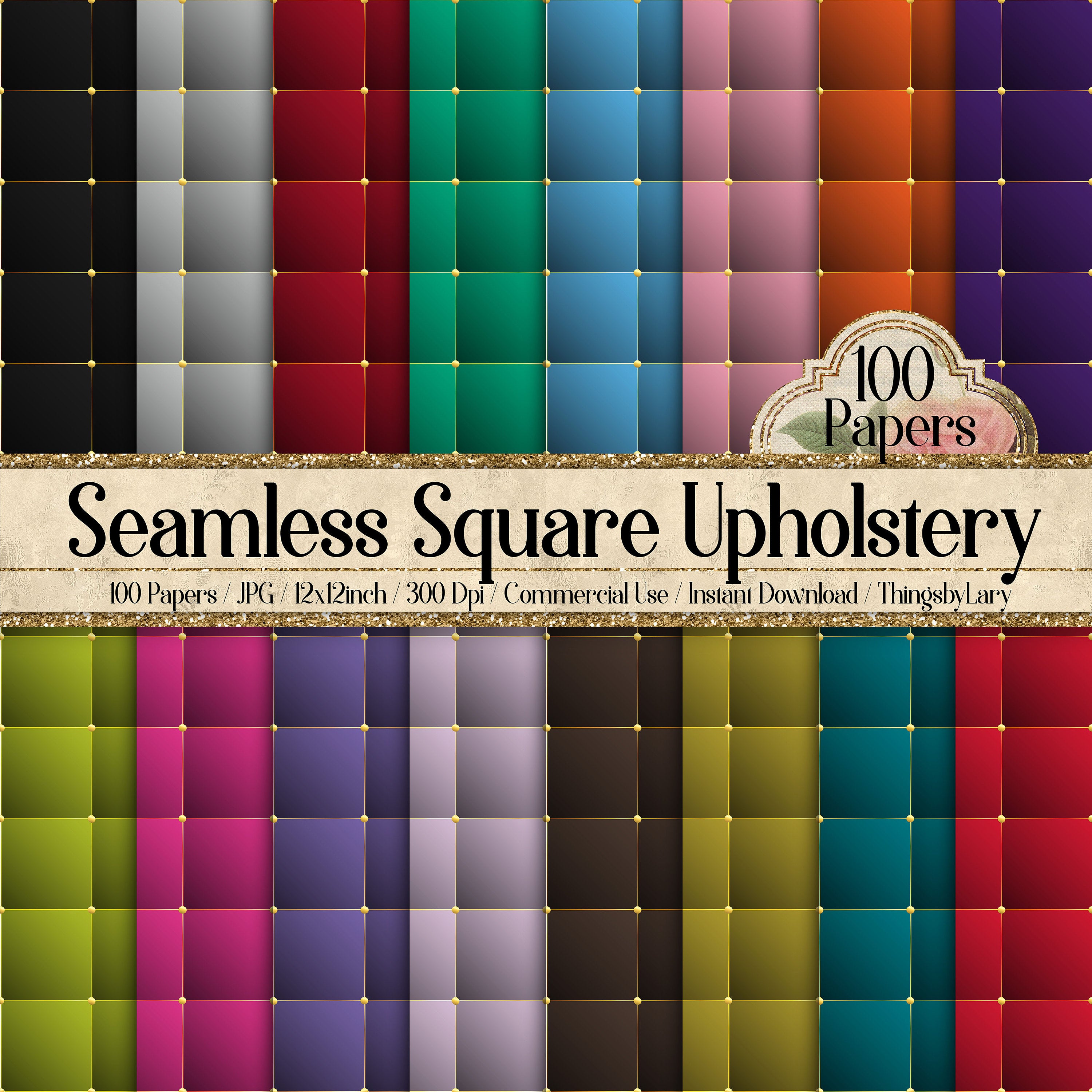 100 Seamless Square Upholstery Digital Papers 12 inch 300 Dpi Instant Download Commercial Use Seamless Gold Quilt Leather Fabric Printable
