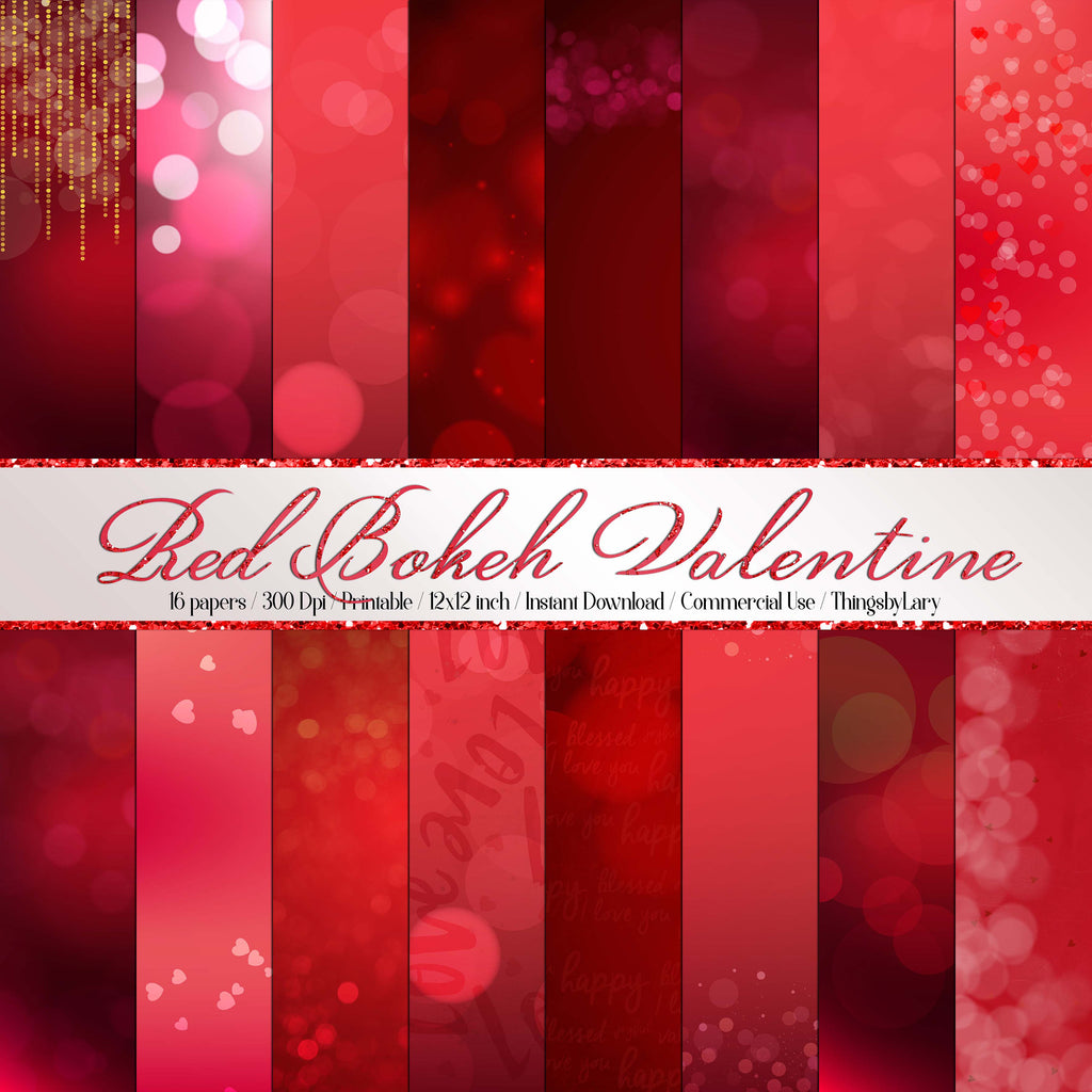 16 Luxury Red Bokeh Valentine Background Digital Images 12inch 300 Dpi Planner Paper Scrapbook Paper Valentine Wedding Romantic Bokeh Heart