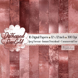 16 Distressed Antique RoseGold Digital Papers 12&quot; 300 Dpi Planner Paper ScrapbookDigital Artistic Painted Antique Vintage RoseGold Grunge