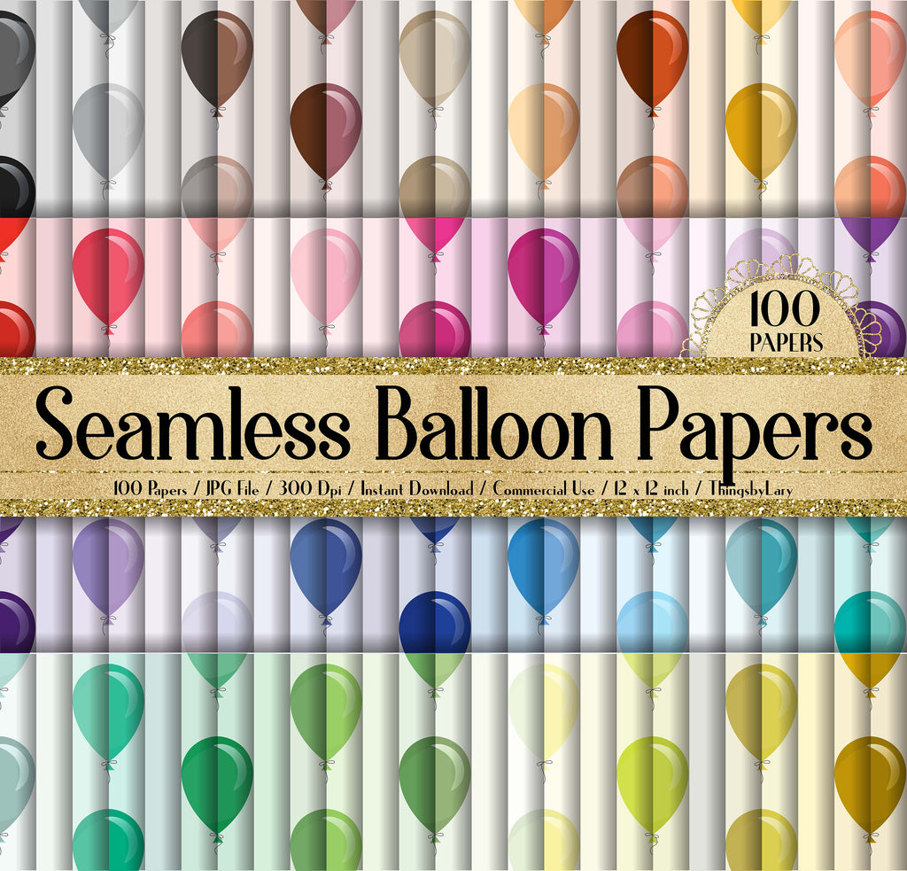 100 Seamless Balloon Digital Papers 12&quot; x 12&quot; 300 Dpi Planner Paper Commercial Use Scrapbook Rainbow Paper Happy Easter Kid Birthday Party