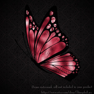 30 Red Ruby Foil and Glitter Butterfly Digital Images 300 Dpi Instant Download Commercial Use Metallic Wedding Card Making Flying Butterfly