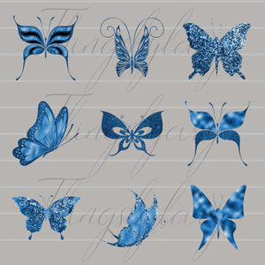 30 Royal Blue Foil and Glitter Butterfly Digital Image 300 Dpi Instant Download Commercial Use Metallic Wedding Card Making Flying Butterfly