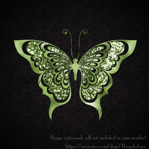30 Greenery Foil and Glitter Butterfly Digital Images 300 Dpi Instant Download Commercial Use Metallic Wedding Card Making Flying Butterfly