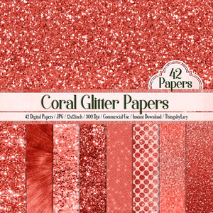 42 Living Coral Glitter Digital Papers 12 inch 300 Dpi Planner Paper Commercial Use Scrapbook Coral Glitter Bling Bling Sequin Chevron Dot