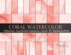 30 Ombre Coral Watercolor Digital Papers 12x12 inch 300 Dpi Instant Download Commercial Use Scrapbook Pastel Watercolor Digital Paper Paint