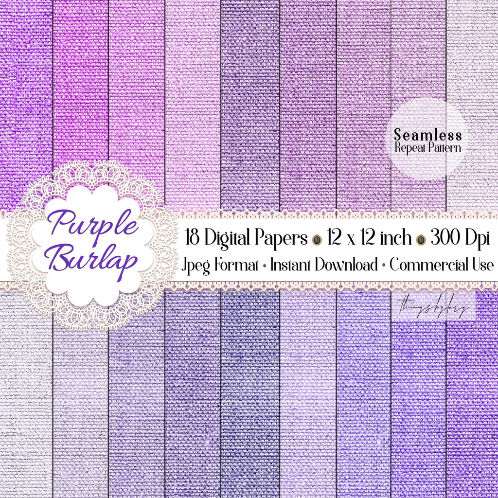 18 Seamless Realistic Purple Lilac Burlap Digital Papers 12 x 12 inch 300 Dpi Planner Paper Commercial Use Scrapbook Shabby Chic Linen Paper