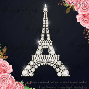 30 Diamond Pearl Gemstone Rhinestone Jewelry Paris Eiffel Tower Digital Images 300 Dpi PNG Instant Download Commercial Use Realistic Diamond