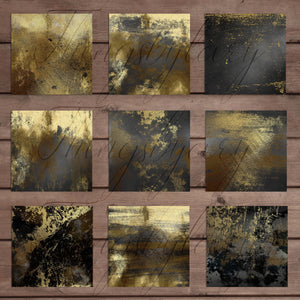 16 Distressed Metallic Gold Foil and Black Digital Papers 12&quot; 300 Dpi Planner Paper Scrapbook Digital Artistic Grunge Gold Paint Gold Marble