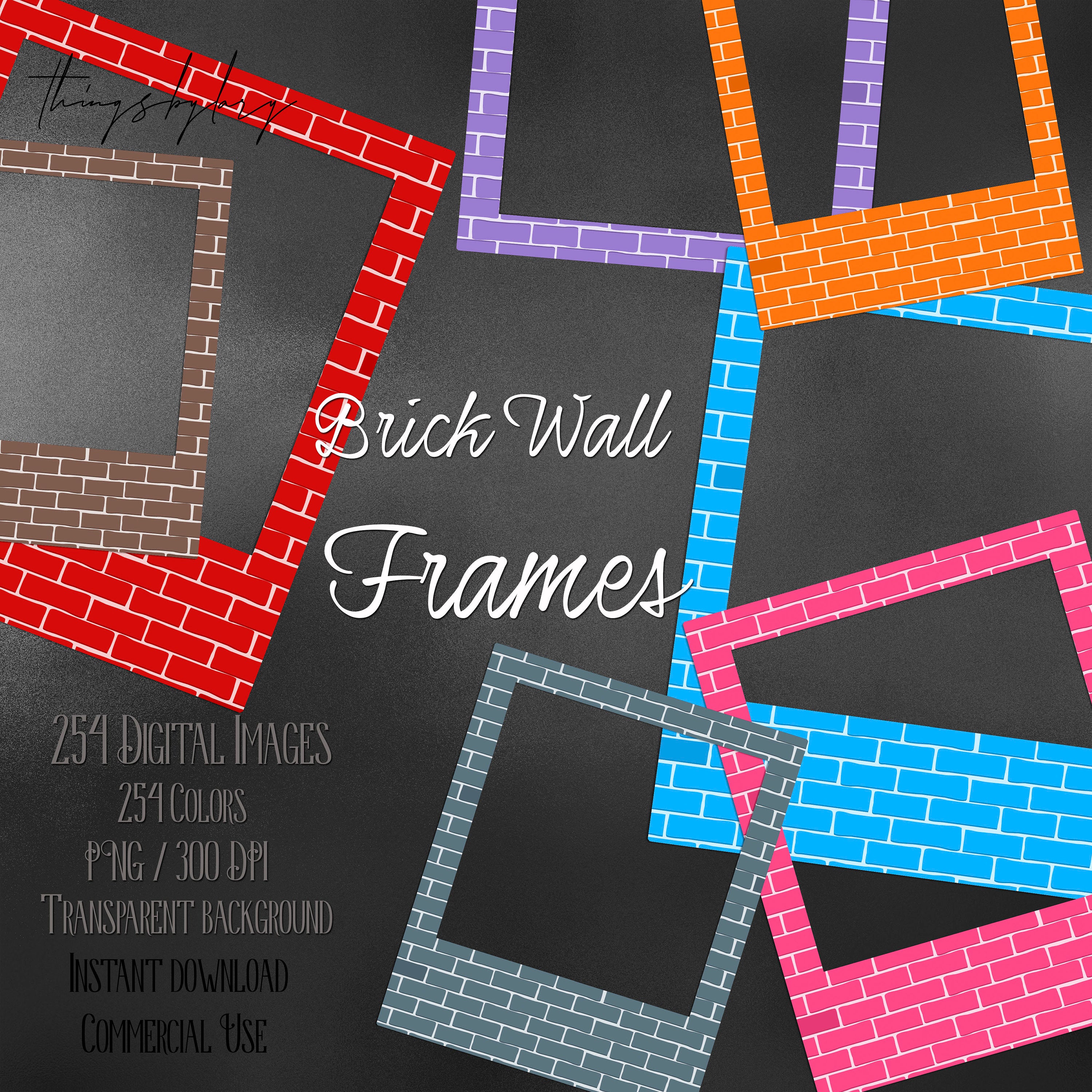 254 Brick Wall Photo Frames Clip arts 300 Dpi PNG Instant Download Commercial Use Bridal Shower Photo Booth Baby Shower Instagram