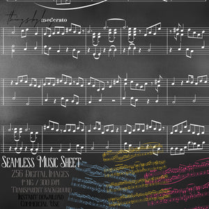 256 Seamless Music Sheet Overlay Transparent PNG Digital Images 300 Dpi Instant Download Commercial Use Bridal Shower Wedding Christmas Song