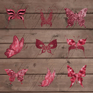 30 Red Ruby Foil and Glitter Butterfly Digital Images 300 Dpi Instant Download Commercial Use Metallic Wedding Card Making Flying Butterfly