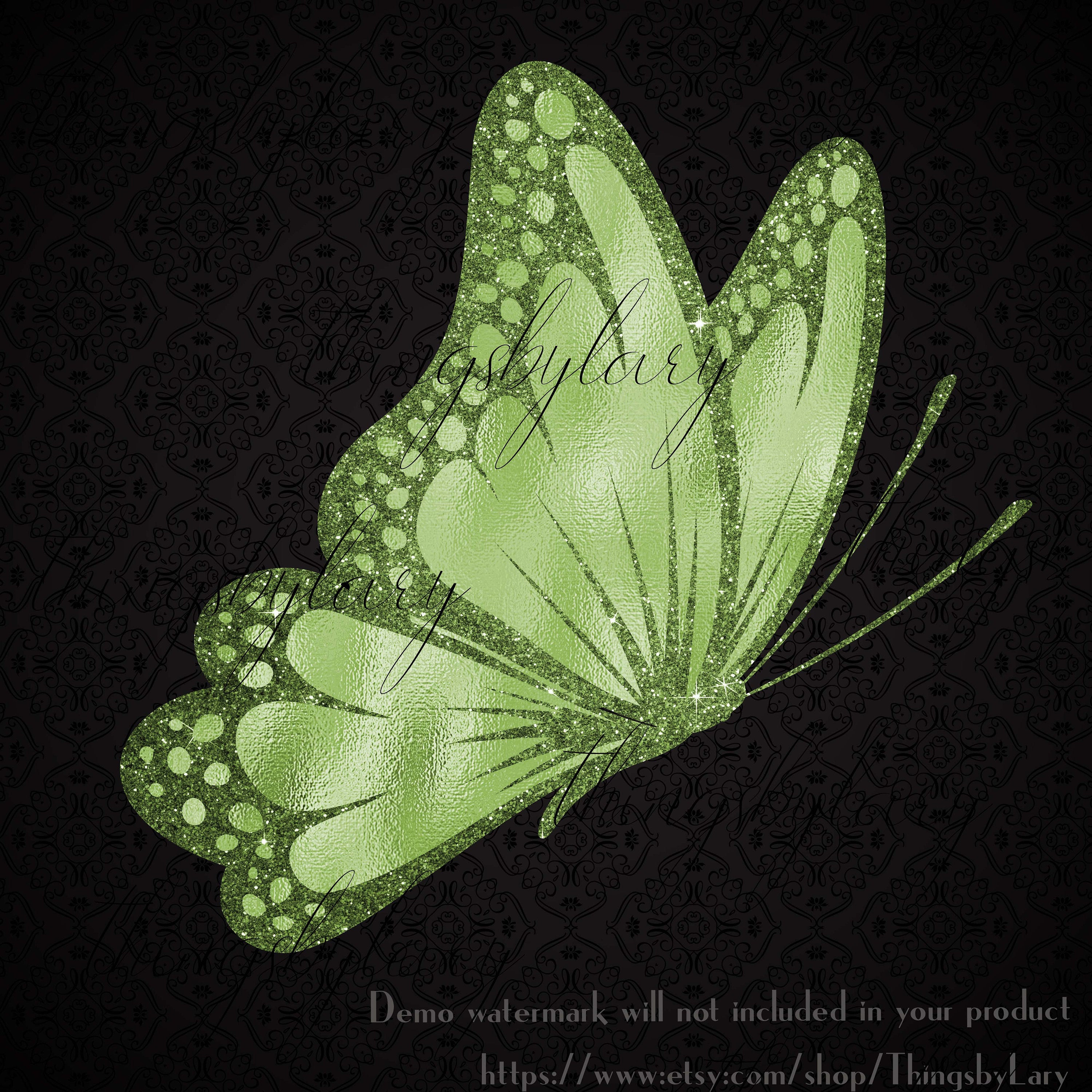 30 Greenery Foil and Glitter Butterfly Digital Images 300 Dpi Instant Download Commercial Use Metallic Wedding Card Making Flying Butterfly