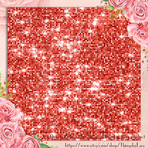 42 Living Coral Glitter Digital Papers 12 inch 300 Dpi Planner Paper Commercial Use Scrapbook Coral Glitter Bling Bling Sequin Chevron Dot