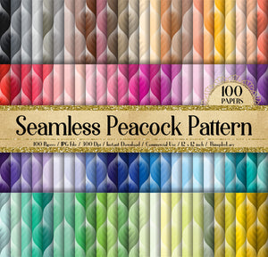 100 Seamless Peacock Feather Pattern Digital Papers 12x12 inch 300 Dpi Planner Paper Commercial Use Scrapbook Rainbow Ombre