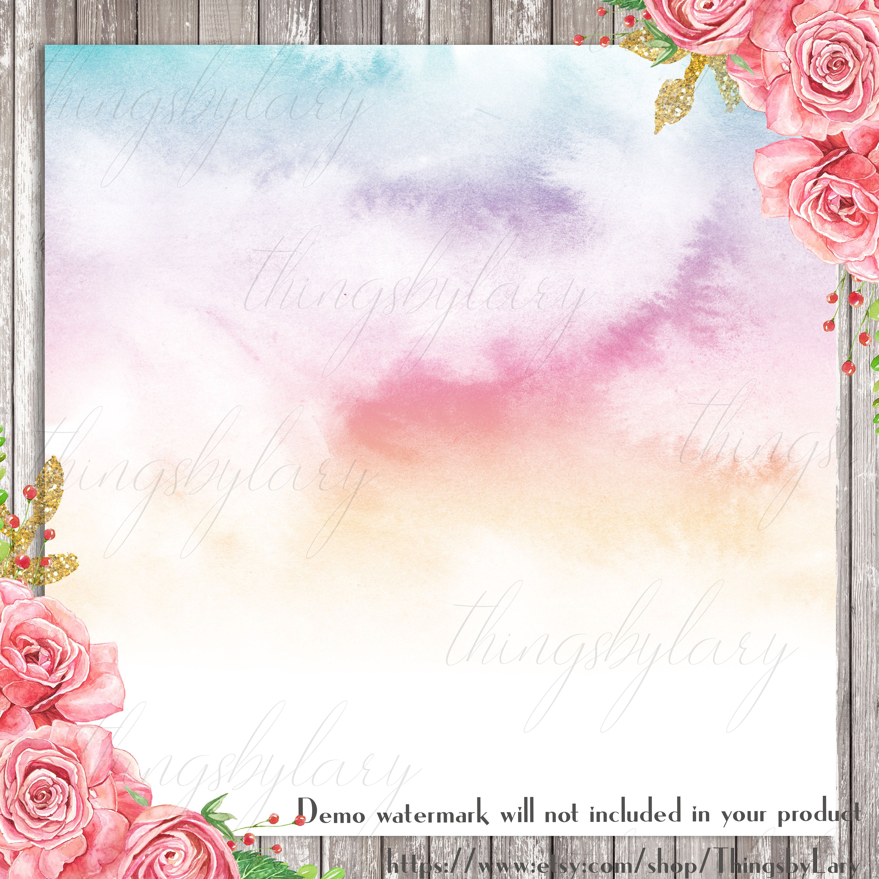 30 Watercolor Fairy Tale Cloudy Sky Digital Papers 12x12&quot; 300 Dpi Instant Download Colorful Baby Shower Kid Pixies Whimsical Scrapbook Paint