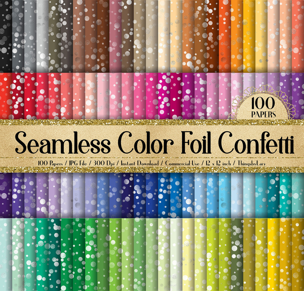 100 Seamless Color Metallic Foil Confetti Digital Papers 12x12&quot; 300 Dpi Instant Download Commercial Use Planner Paper Foil Silver Confetti