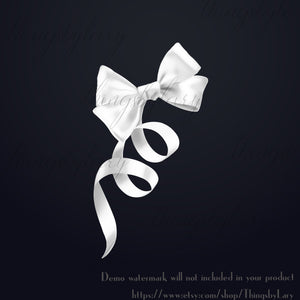 56 White Satin Bows and Ribbons Digital Images 300 Dpi PNG Transparent Instant Download Commercial Use Bridal Shower Wedding Card Making