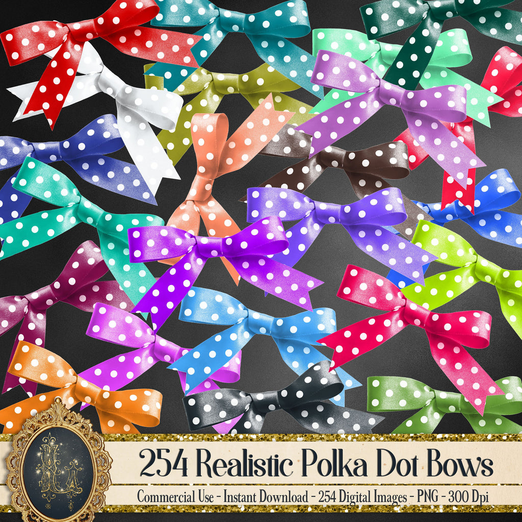 254 Realistic Polka Dot Bows Digital Images 300 Dpi PNG Transparent Instant Download Commercial Use Bridal Shower Card Making Scrapbook Kids