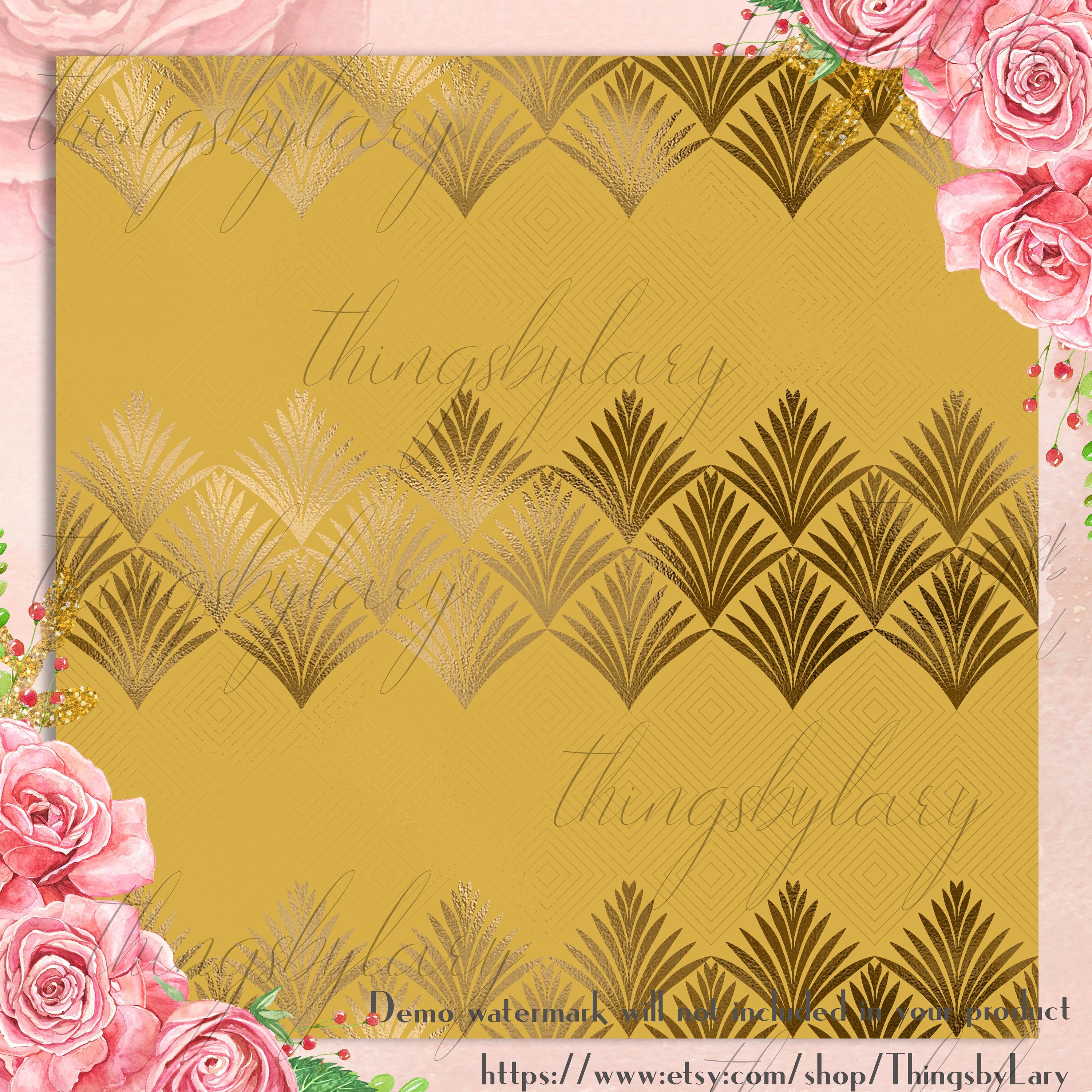 32 Seamless Black,Gold Foil,Mustard Art Deco Digital Papers 12x12&quot; 300 dpi commercial use instant download seamless Wedding Geometric Floral