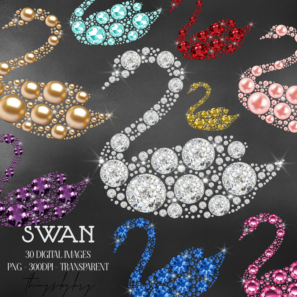 30 Diamond Pearl Gemstone Rhinestone Jewelry Swan Digital Images 300 Dpi PNG Instant Download Commercial Use Real Diamond Bridal Valentine