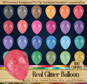 100 Real Glitter Balloons Digital Clip Art Images 300 DPI PNG Planner Clip Art Scrapbook Bridal Shower Wedding Party Baby Shower Birthday