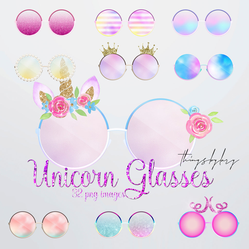 32 Magical Unicorn Digital Sunglasses Overlay Images 300 Dpi PNG Instant Download Commercial Use Diamond Eye Glasses Sunglasses Summer Trip