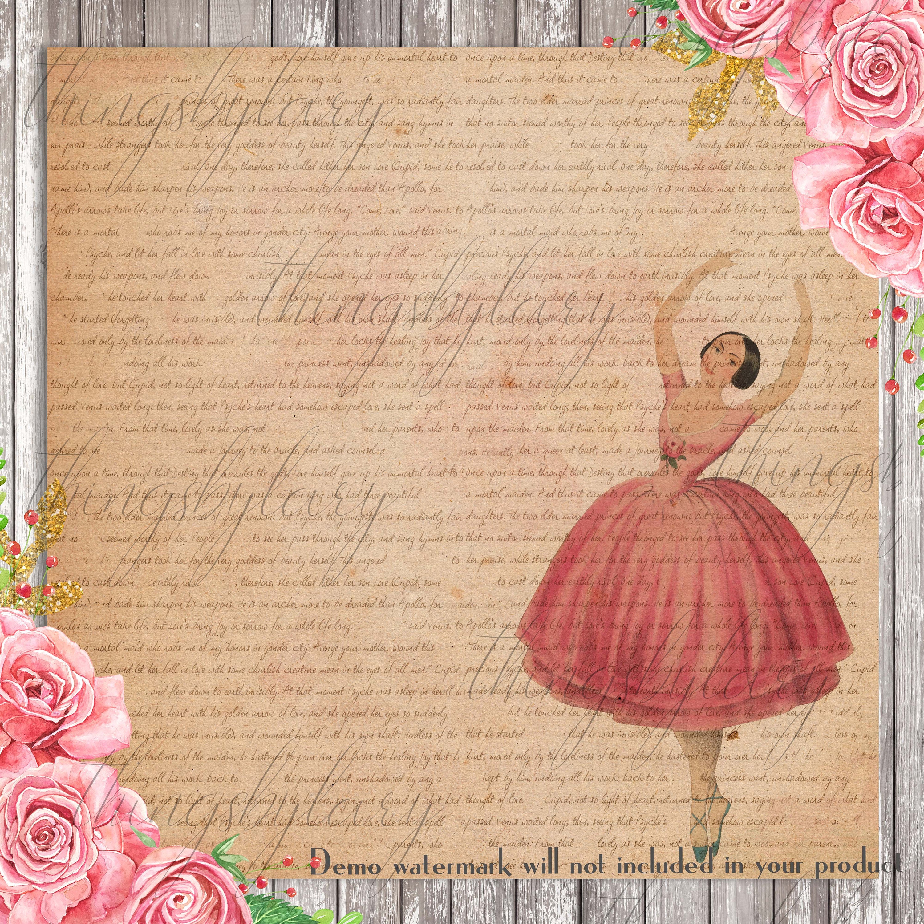 16 Antique Ephemera Dancing Ballet Ballerina Digital Papers 12x12&quot; 300 dpi commercial use instant download vintage Printable travel Journal