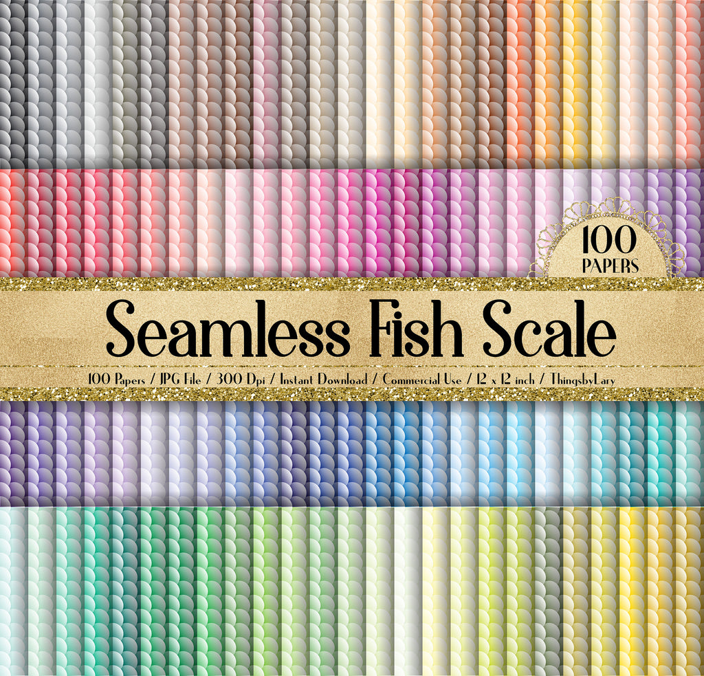 100 Seamless Fish Scale Digital Papers 12x12&quot; 300 Dpi Commercial Use Instant Download Printable Ocean Sea Mermaid Dragon Scale Ombre Pattern