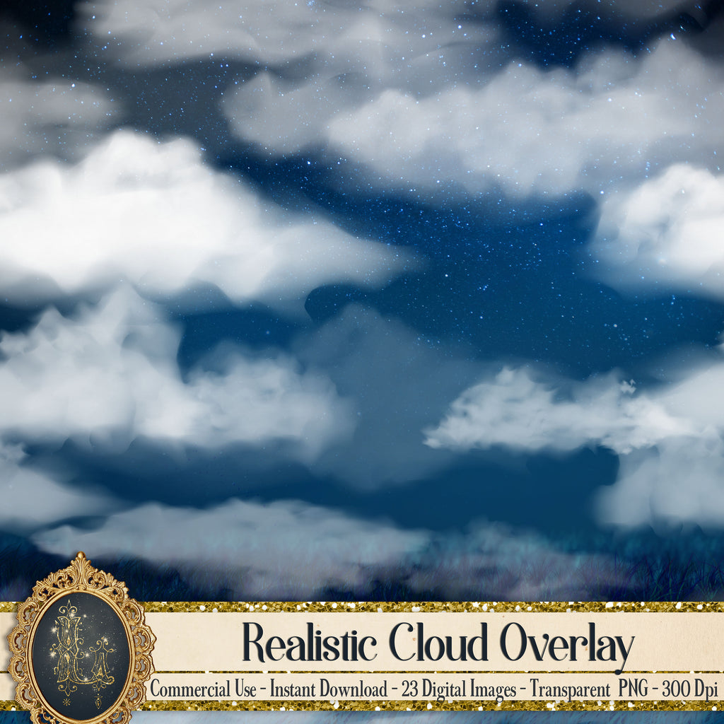 23 Isolated Realistic Cloud Overlay Digital Images Transparent PNG Commercial Use Instant Download Fantasy Cloud Sky Fairy Tale Night Sky