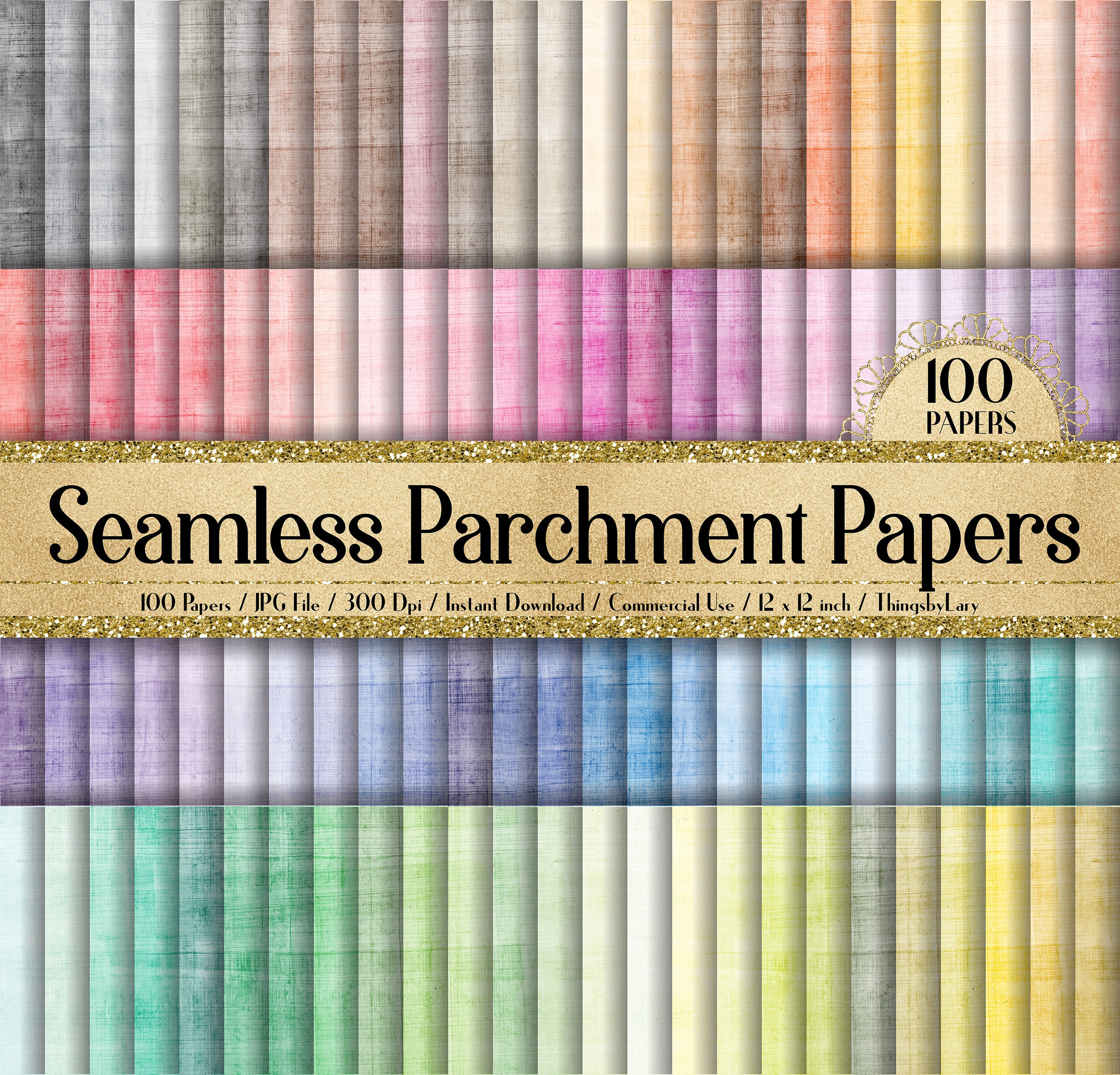 100 Seamless Antique Parchment Digital Papers 12x12&quot; 300 Dpi Commercial Use Instant Download Printable Old Paper Grunge Distressed Vintage