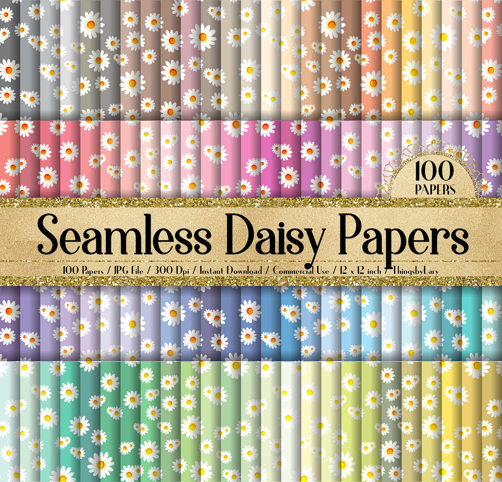 100 Seamless Daisy Flower Digital Papers 12x12&quot; 300 Dpi Planner Paper Instant Download Commercial Use Wedding Shabby Chic Mother Day Floral