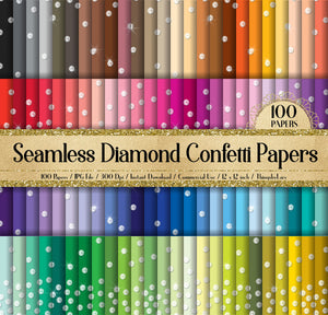 100 Seamless Realistic Falling Diamond Confetti Digital Papers 12x12&quot; 300 Dpi Planner Paper Scrapbook Printable Journal Paper Card Wedding