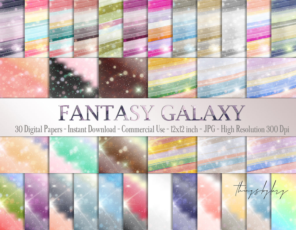 30 Fantasy Galaxy Rainbow Starry Night Sky Digital Papers 12x12&quot; Instant Download Commercial Use Fairy Tale Unicorn Mermaid Magical Bokeh