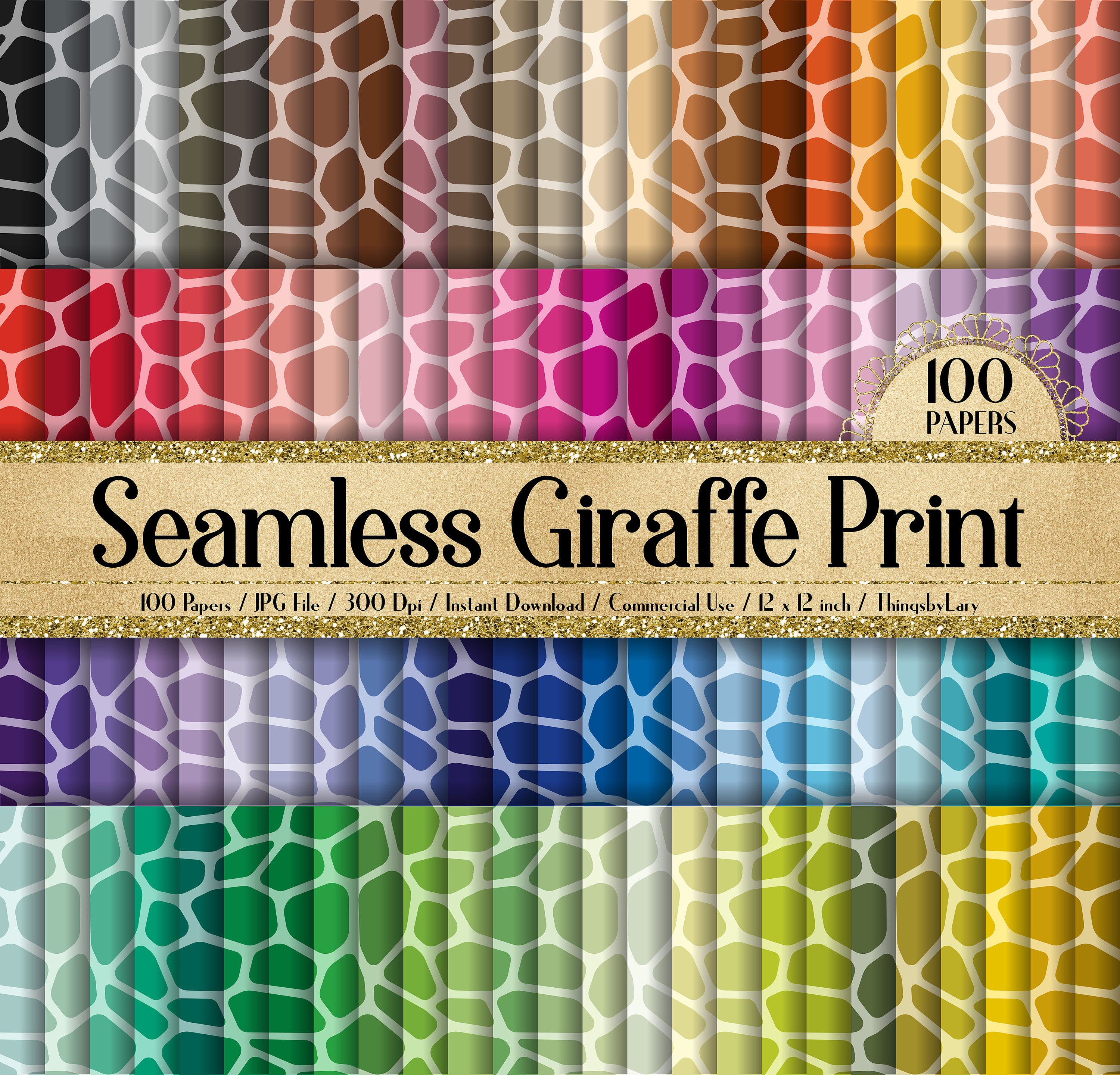 100 Seamless Giraffe Print Digital Papers 12x12&quot; 300 Dpi Instant Download Commercial Use Planner Paper Animal Skin Printable Zoo Baby Shower