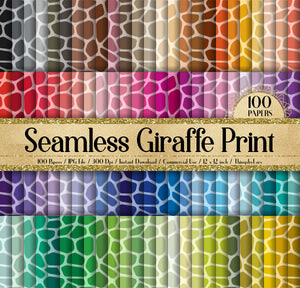 100 Seamless Giraffe Print Digital Papers 12x12&quot; 300 Dpi Instant Download Commercial Use Planner Paper Animal Skin Printable Zoo Baby Shower